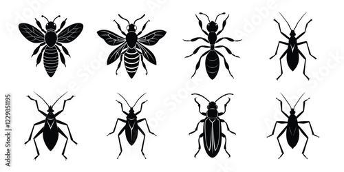 Set of insects silhouettes. Vector illustrations poisonous insects isolated on white background