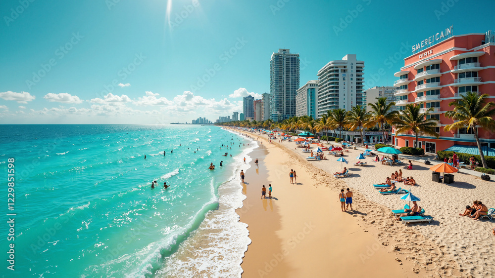 Aerial Panorama of Miami South Beach: Turquoise Ocean, Art Deco Hotels, and Golden Sands for Travel, Real Estate, and Tourism Marketing Aerial Panorama of Miami South Beach: Turquoise Ocean, Art Deco Hotels, and Golden Sands for Travel, Real Estate, and Tourism Marketing