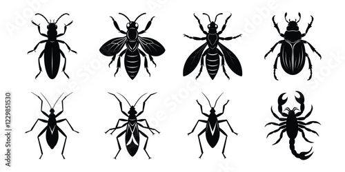 Set of insects silhouettes. Vector illustrations poisonous insects isolated on white background