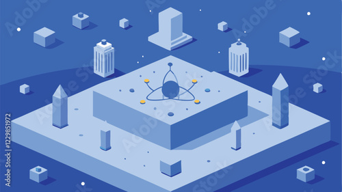 An abstract vector graphic symbolizing quantum computing – qubits, superposition, and complex mathematical algorithms in a futuristic digital style
