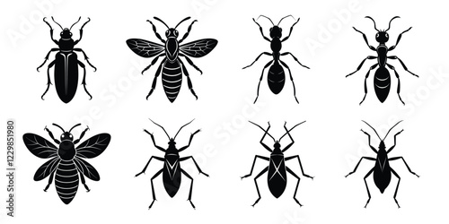 Set of insects silhouettes. Vector illustrations poisonous insects isolated on white background