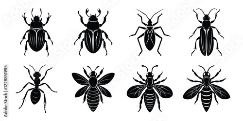 Set of insects silhouettes. Vector illustrations poisonous insects isolated on white background