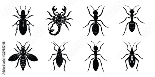 Set of insects silhouettes. Vector illustrations poisonous insects isolated on white background