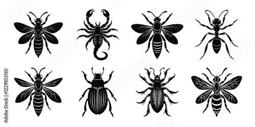 Set of insects silhouettes. Vector illustrations poisonous insects isolated on white background