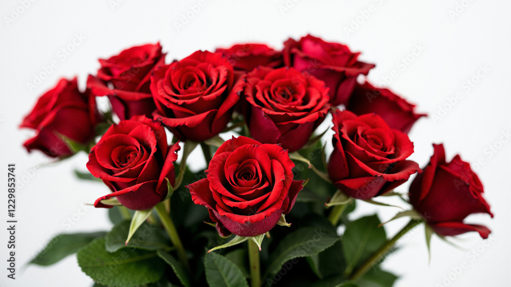 Vibrant Red Roses Bouquet on White Background for Wedding Invitations, Floral Ads, and Romantic Event Promotions Vibrant Red Roses Bouquet on White Background for Wedding Invitations, Floral Ads, and Romantic Event Promotions