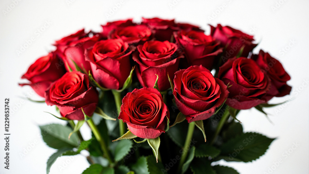 Vibrant Red Roses Bouquet on White Background for Wedding Invitations, Floral Ads, and Romantic Event Promotions Vibrant Red Roses Bouquet on White Background for Wedding Invitations, Floral Ads, and Romantic Event Promotions