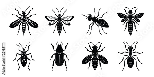 Set of insects silhouettes. Vector illustrations poisonous insects isolated on white background