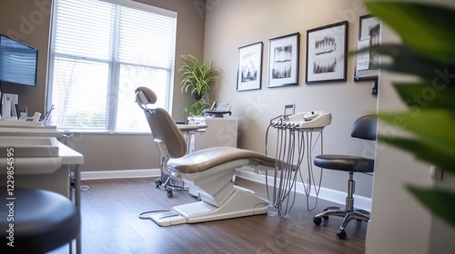 Modern dental office with equipment and X-rays, clean and bright environment