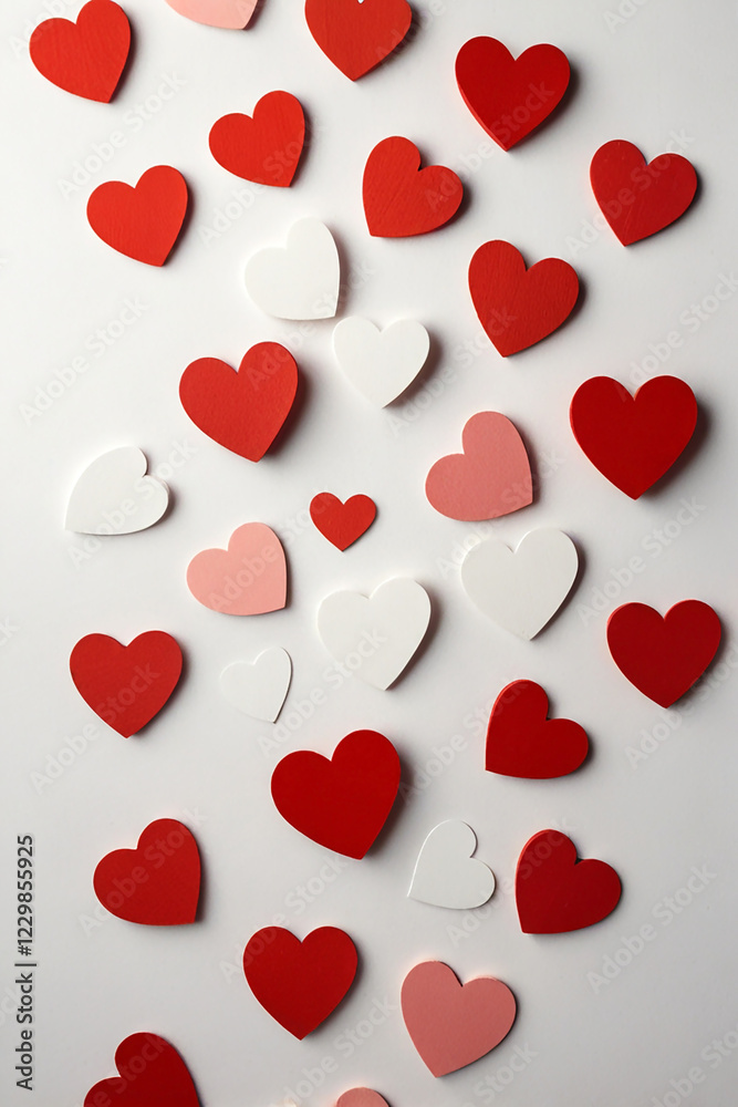 small red and pink paper cut hearts in white background small red and pink paper cut hearts in white background