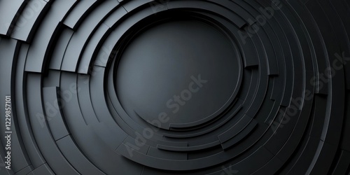 Abstract dark grey concentric circles, geometric design.