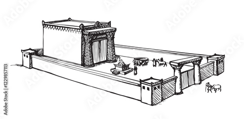 Vector drawing. Old Jewish Temple