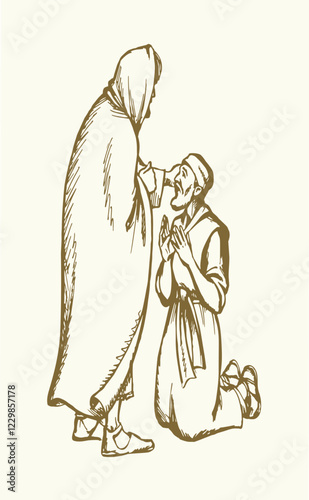 Vector drawing. Jesus healing a man