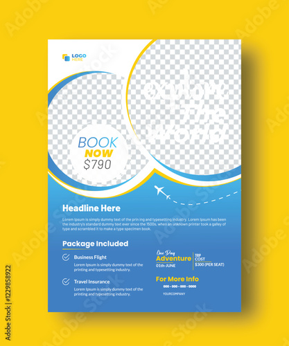 Travel flyer template, tour travel template design, vector flyer, explor flyer, vacation flyer