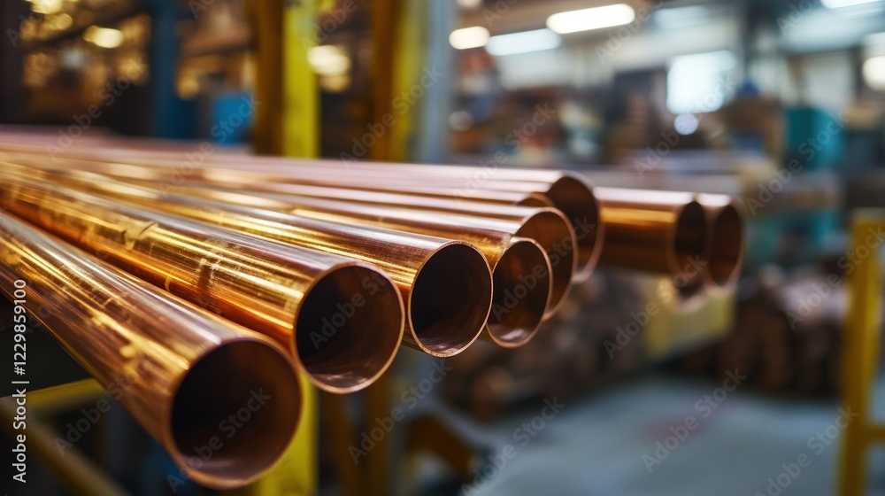 Naklejka premium Close-up of Shiny Copper Pipes in an Industrial Setting