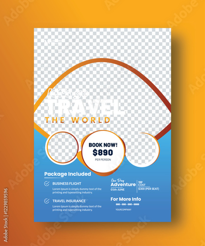 Travel flyer template, tour travel template design, vector flyer, explor flyer, vacation flyer