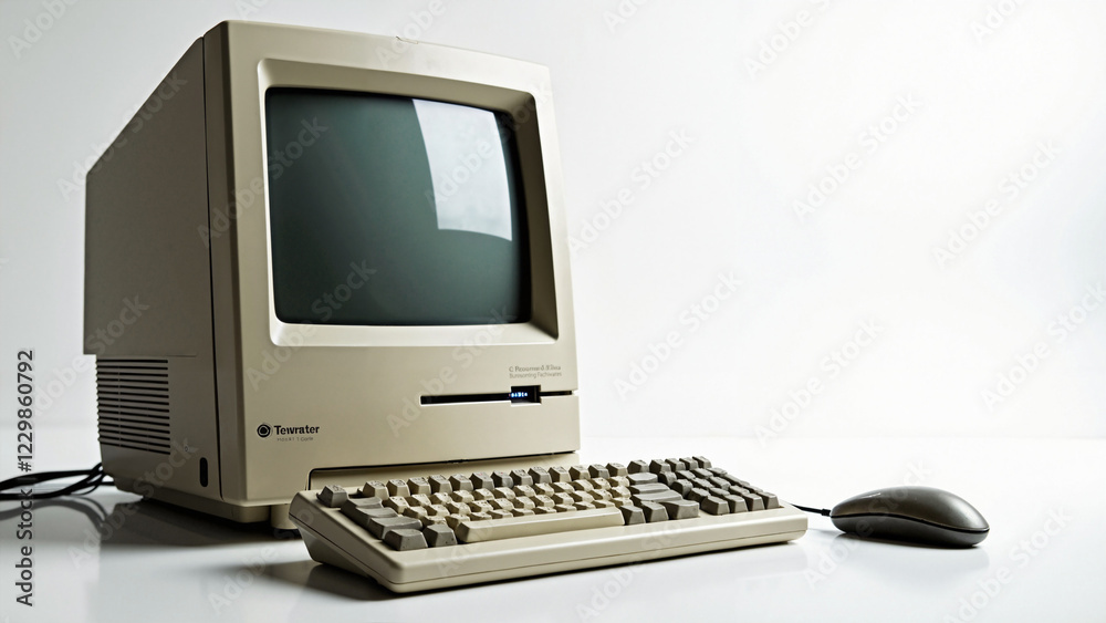 Retro Personal Computer in Studio Setting for Editorial, Marketing, and Educational Use on Technology Evolution and Nostalgia Retro Personal Computer in Studio Setting for Editorial, Marketing, and Educational Use on Technology Evolution and Nostalgia