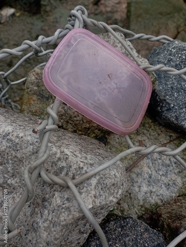 Plastic cover on the rock