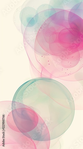 Delicate pastel sphere background with an airy composition of bubbles in soft peach, sky blue, and lavender hues. Great for elegant invitations or backgrounds.