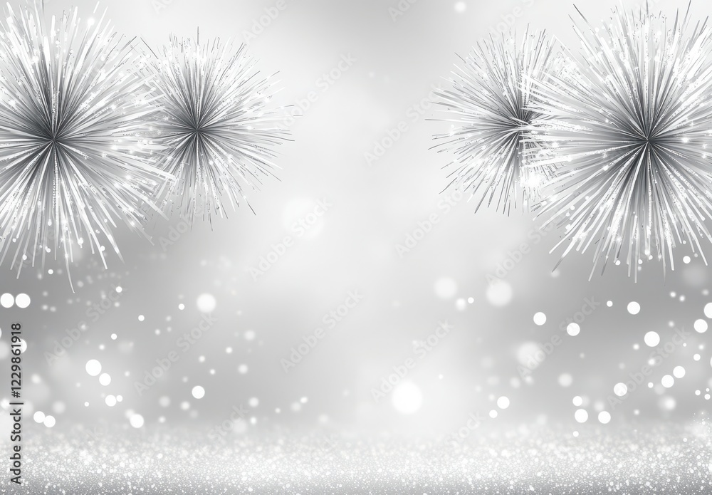 Silver Sparkling Background with Fireworks and Bokeh Lights for Celebrations, Holidays, New Year Parties, and Festive Occasions Silver Sparkling Background with Fireworks and Bokeh Lights for Celebrations, Holidays, New Year Parties, and Festive Occasions