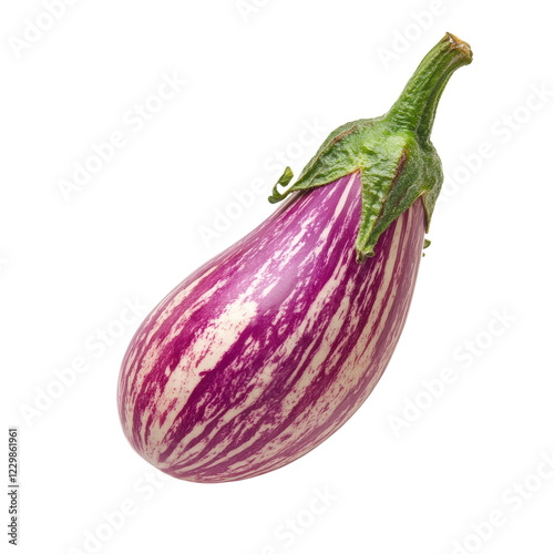 Wallpaper Mural Vibrant Purple Striped Eggplant with Green Leaves Isolated on White Torontodigital.ca