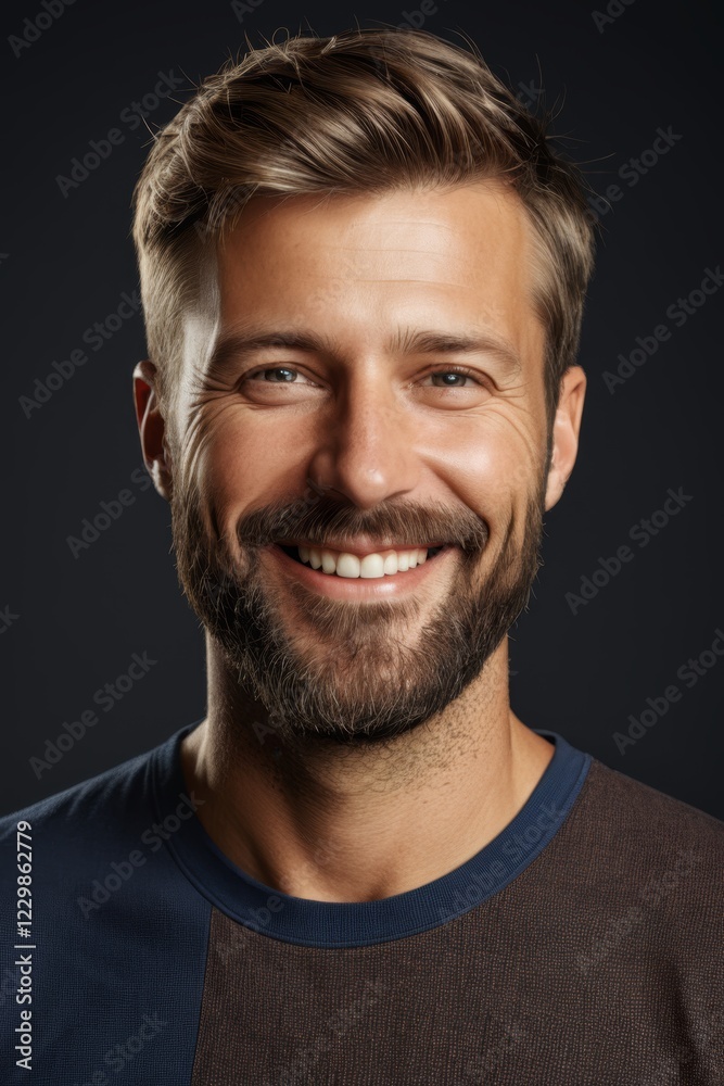 Fototapeta premium smiling man with beard and mustache in front of black background