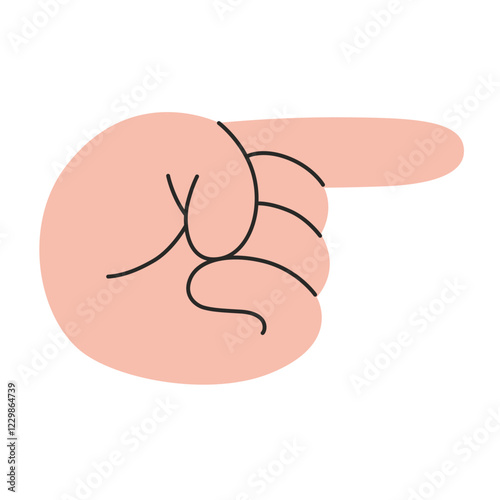 Hand gesture, pointing direction with the index finger, cursor. Gesturing human arm. Trendy modern vector illustration isolated on white background, hand drawn, flat design