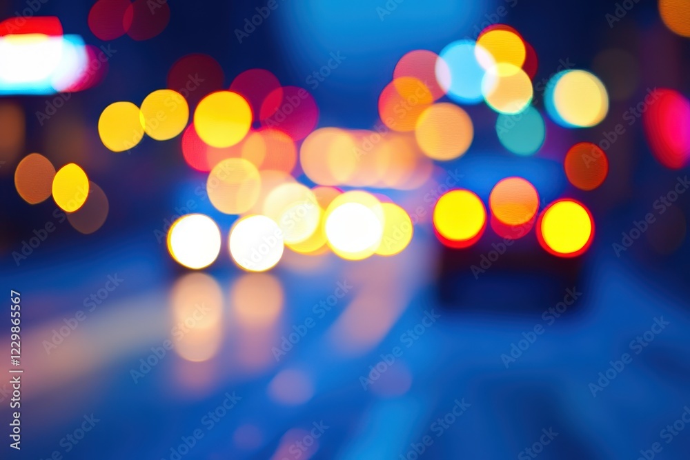 Fototapeta premium A blurry night photo of a busy city street with bright lights