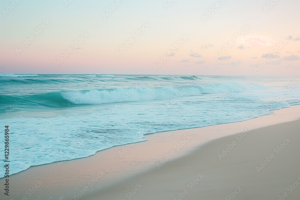 A beach at dawn with gentle waves lapping the shore, soft pastel colors in the sky. A beach at dawn with gentle waves lapping the shore, soft pastel colors in the sky.