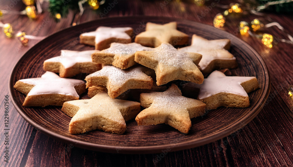 there are a plate of cookies with star shaped cookies on it there are a plate of cookies with star shaped cookies on it