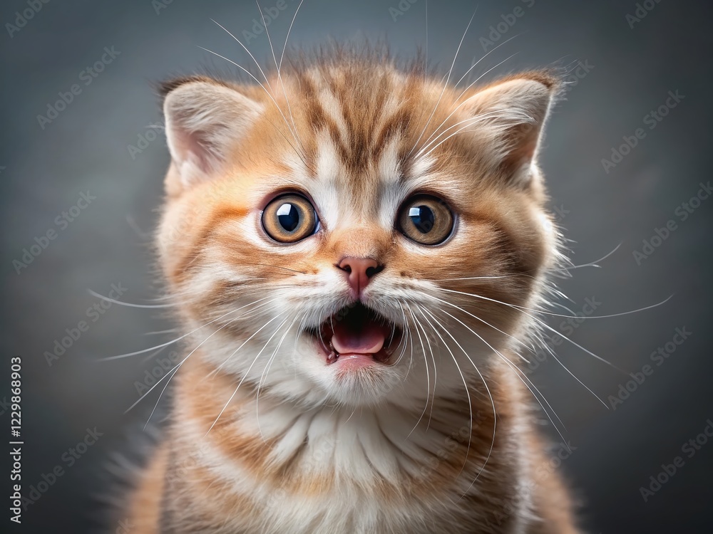 Adorable Scottish Fold Kitten Meowing, Cute Fluffy Cat Portrait, Pet Photography Adorable Scottish Fold Kitten Meowing, Cute Fluffy Cat Portrait, Pet Photography
