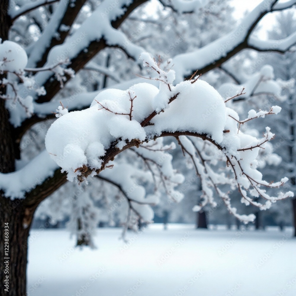 Tree's limbs are heavy with the weight of fresh snow, isolated, snow Tree's limbs are heavy with the weight of fresh snow, isolated, snow