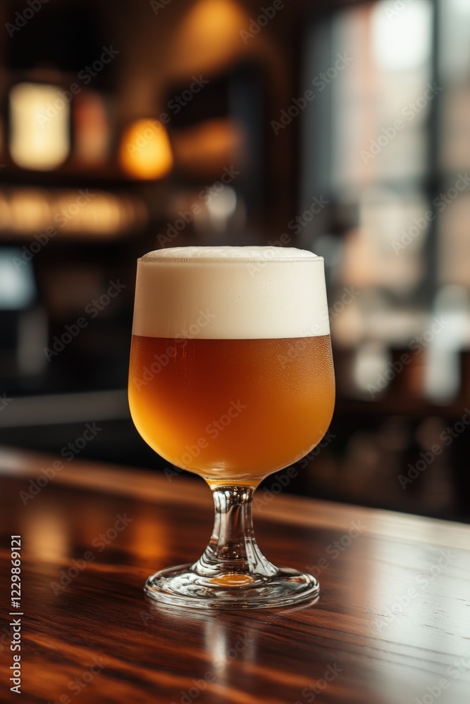 Enjoying craft beer on a polished bar top in a cozy pub atmosphere at dusk Enjoying craft beer on a polished bar top in a cozy pub atmosphere at dusk