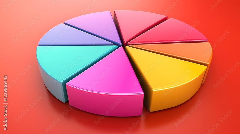 Obraz premium Colorful 3D Pie Chart on Red Background: Data Visualization
