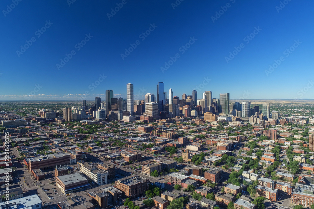 Fototapeta premium Urban skyline reflecting in calm water during late afternoon with clouds in the sky