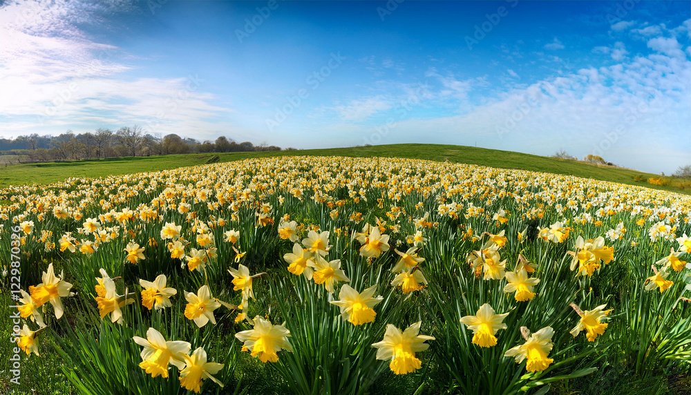 daffodils arranged in a random pattern amidst a lush green meadow pattern meadow blue sky daffodils arranged in a random pattern amidst a lush green meadow pattern meadow blue sky
