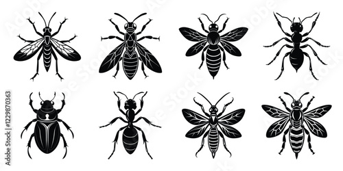 Insects silhouettes set. Vector illustrations poisonous insects isolated on white background