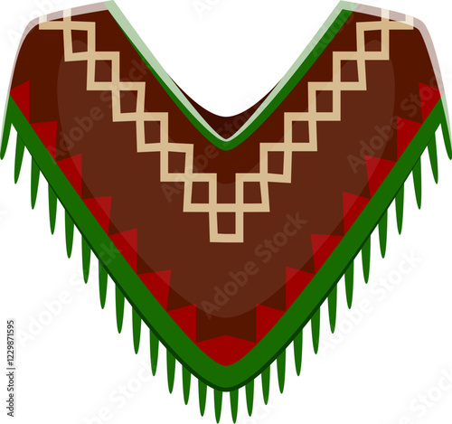Letter V as Mexican poncho with southwestern geometric pattern. Cartoon vector Cowboy font, wild west typeface, western type, sheriff English alphabet character as traditional cowpuncher tunic clothes