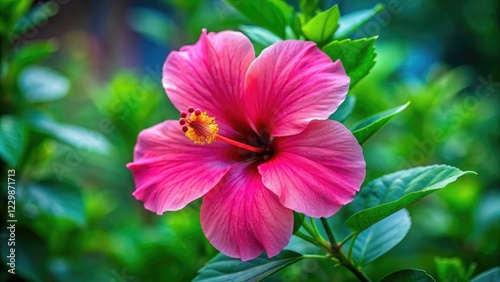 Wallpaper Mural Hibiscus flower in full bloom with vibrant pink petals and green center, gardening, hibiscus, flora, pink flowers, plant life Torontodigital.ca
