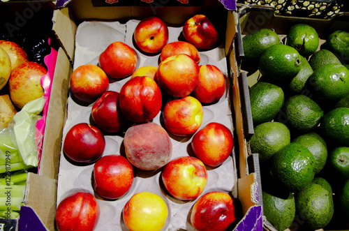 Juicy Nectarines Avocados Fresh Market Fruits Vibrant Healthy Choices photo