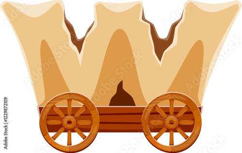 Letter W as covered wagon, cowboy font, wild west typeface, western type, sheriff English alphabet. Isolated cartoon vector abc character as historical wooden wheeled transportation with canvas roof