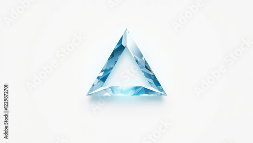 Icy blue pigment with an elegant isosceles triangle on white, calming, minimalist, stark, white space
