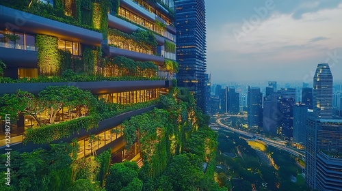 Smart technology optimizing the design of green buildings, blending nature and modernity photo