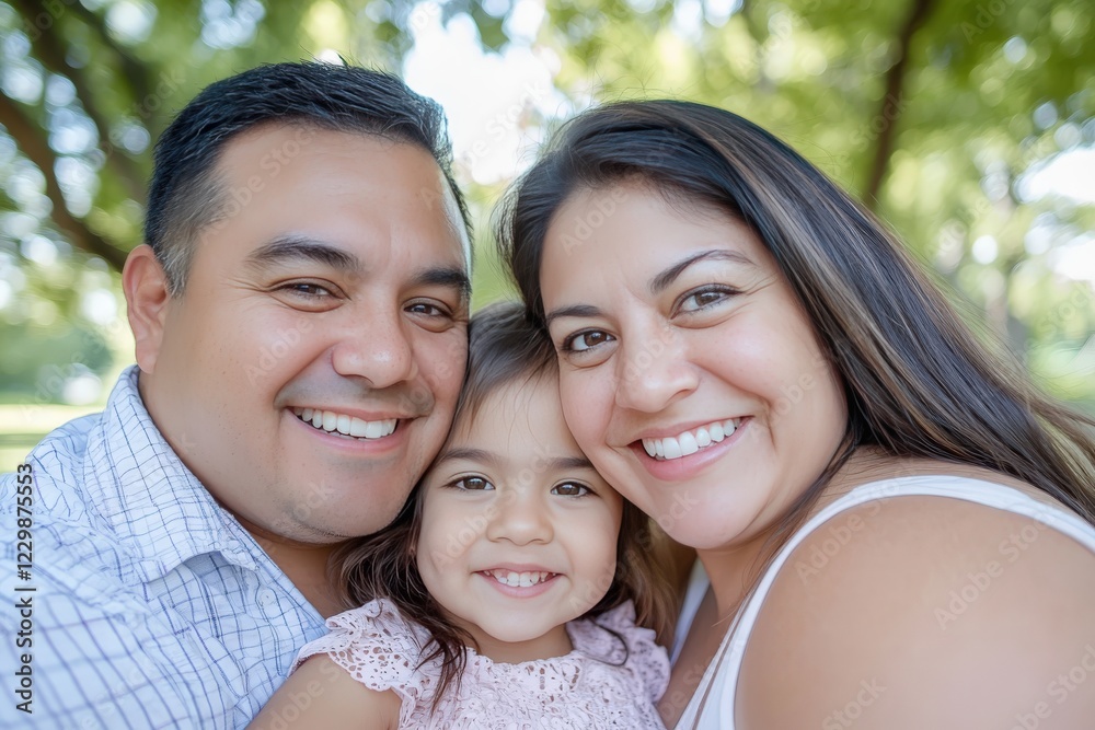 A happy family is joyfully taking a selfie together in a park A happy family is joyfully taking a selfie together in a park