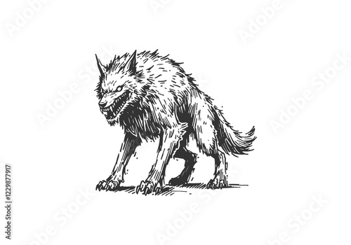 Giant Wolf Fenrir hand drawn sketch vector