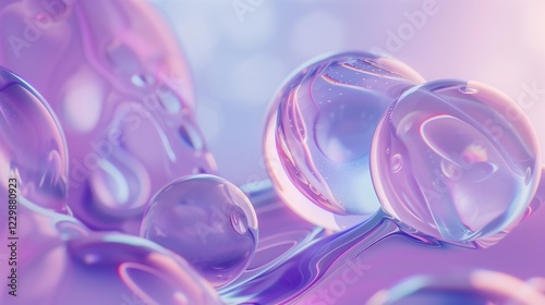 Pastel purple background with abstract glass balls and glittering bubbles floating in soft tones. Ideal for artistic projects, advertisements, and wallpapers.