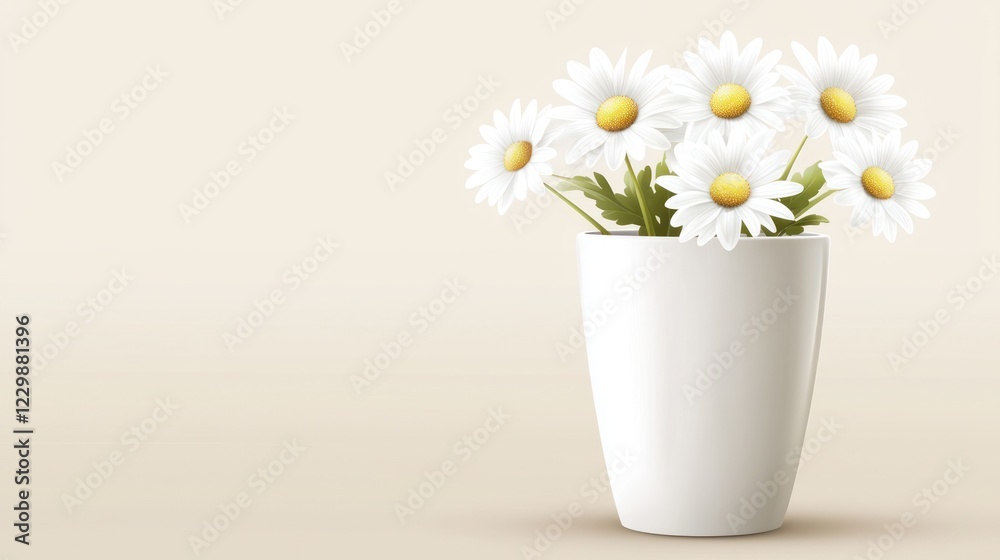 custom made wallpaper toronto digitalWhite Daisies in a White Vase on Beige Background