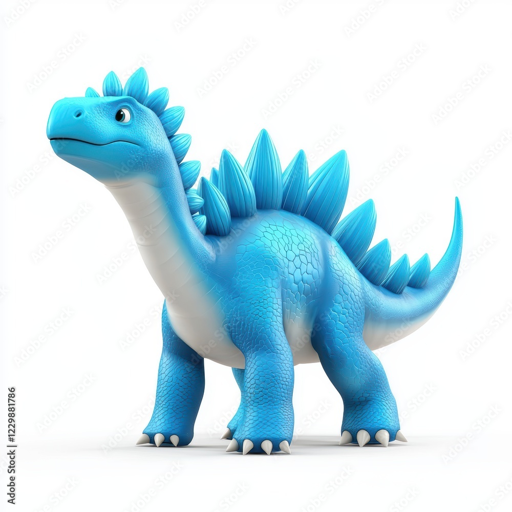 Naklejka premium stegosaurus with vibrant blue plates on its back, standing confidently on a clean white background
