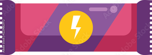 Purple and red energy bar with a lightning bolt on the wrapper symbolizing a boost of energy