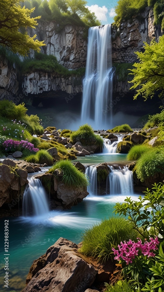Obraz premium waterfall in the mountains, spring landscape