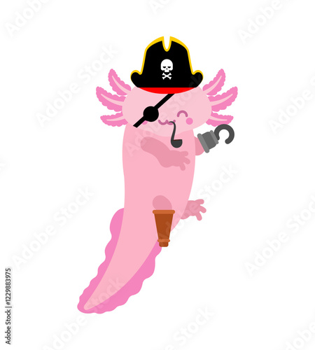 Pirate axolotl isolated. Filibuster Amphibian Salamander
